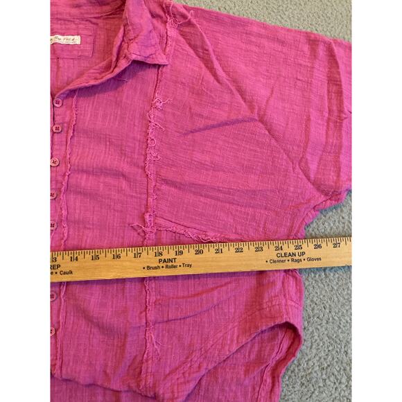 We The Free People Button Top Small Oversized Gauze Long Sleeve Boho Beach Pink - Picture 14 of 16